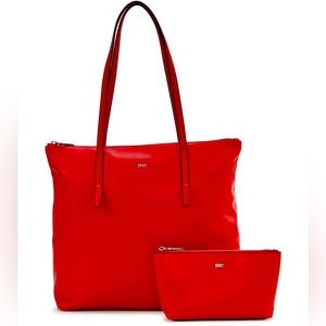 DKNY Phoenix 2 in 1 Tote Handbag Set.  Red bag with matching pouch.